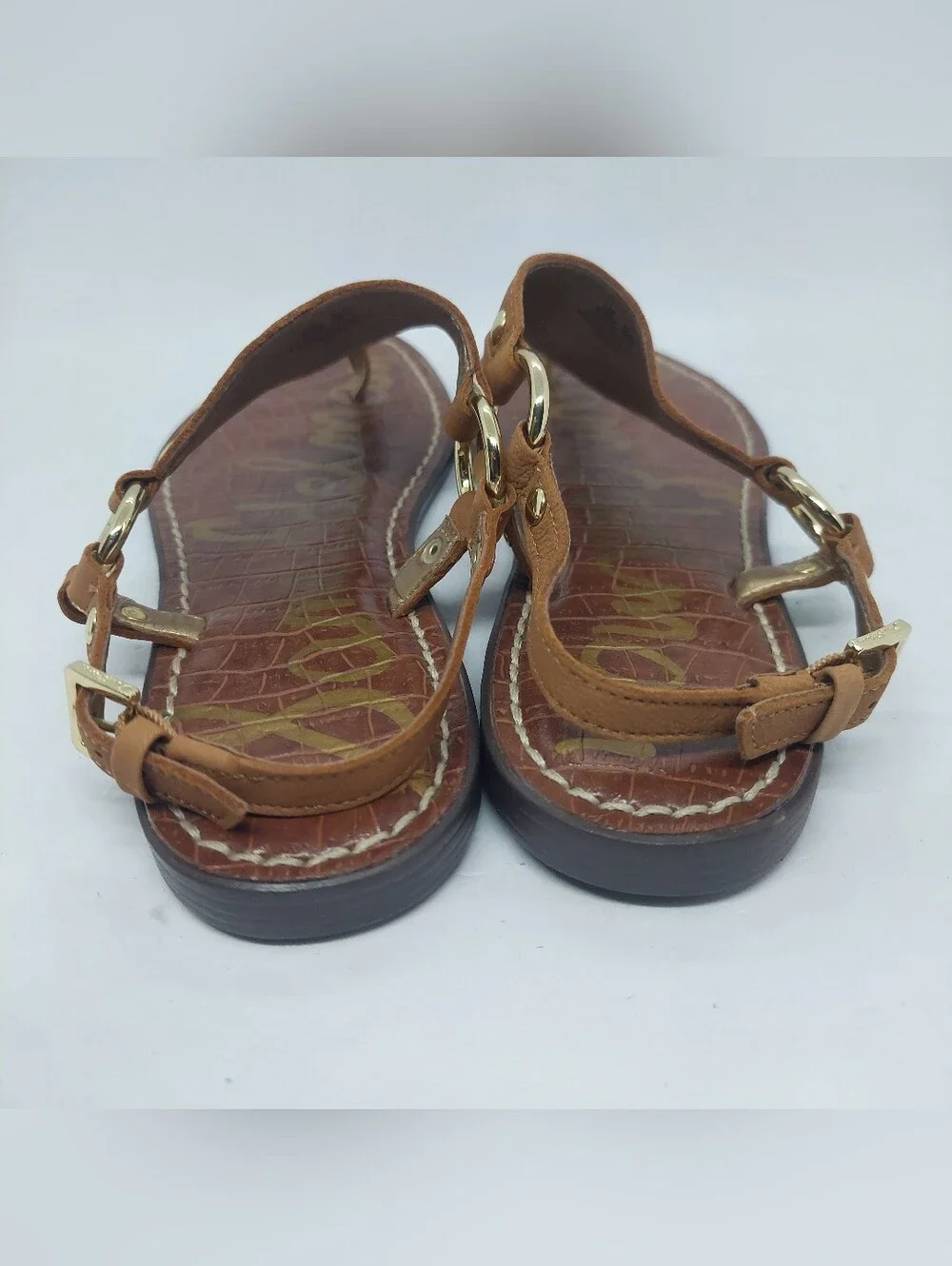 Sam Edelman Greta Sandals Brown Leather Thong Slingback Flats Womens Size 5.5M